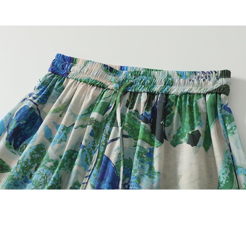 DIMANAF 2026 Summer New Plus Size Women Long Pants Loose Elastic Waist Casual Lady Bottoms Print Floral Beach