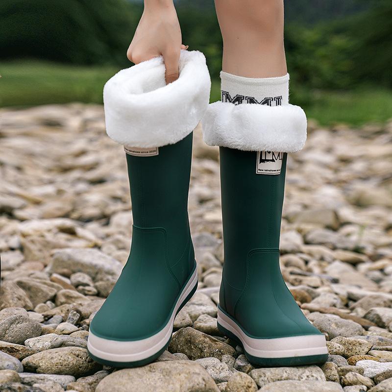 Comemore Outdoor Women's Rain Shoes Mid-calf Fishing Non-slip Waterproof Shoe Couple Work rainboots Rubber Warm Boots 44