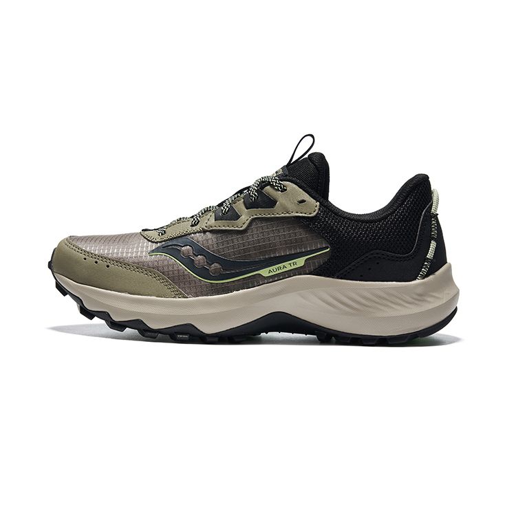 SAUCONY Aura Tr Breathable Cushioning Fabric Non-Slip Support Lightweight Low-Top Trail Running Shoes Men Sneaker Coffee Black S20862-15
