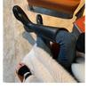 Bottes d'équitation hautes jusqu'au genou en cuir véritable pour femme, bout rond, avec broderie camélia en cuir de vachette
