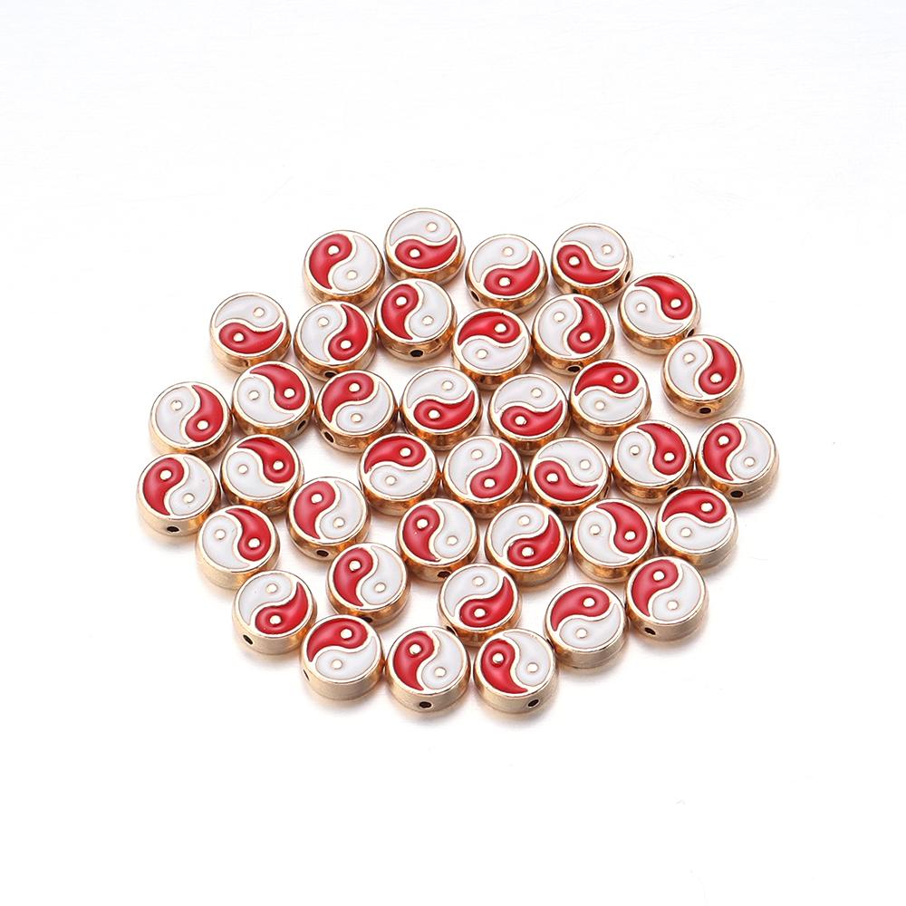 10pcs Double Sides Oil Drip Yinyang Beads for Jewelry Making Round Tai Ji Enamel Beads DIY Bracelet Necklace Loose Spacer Bead