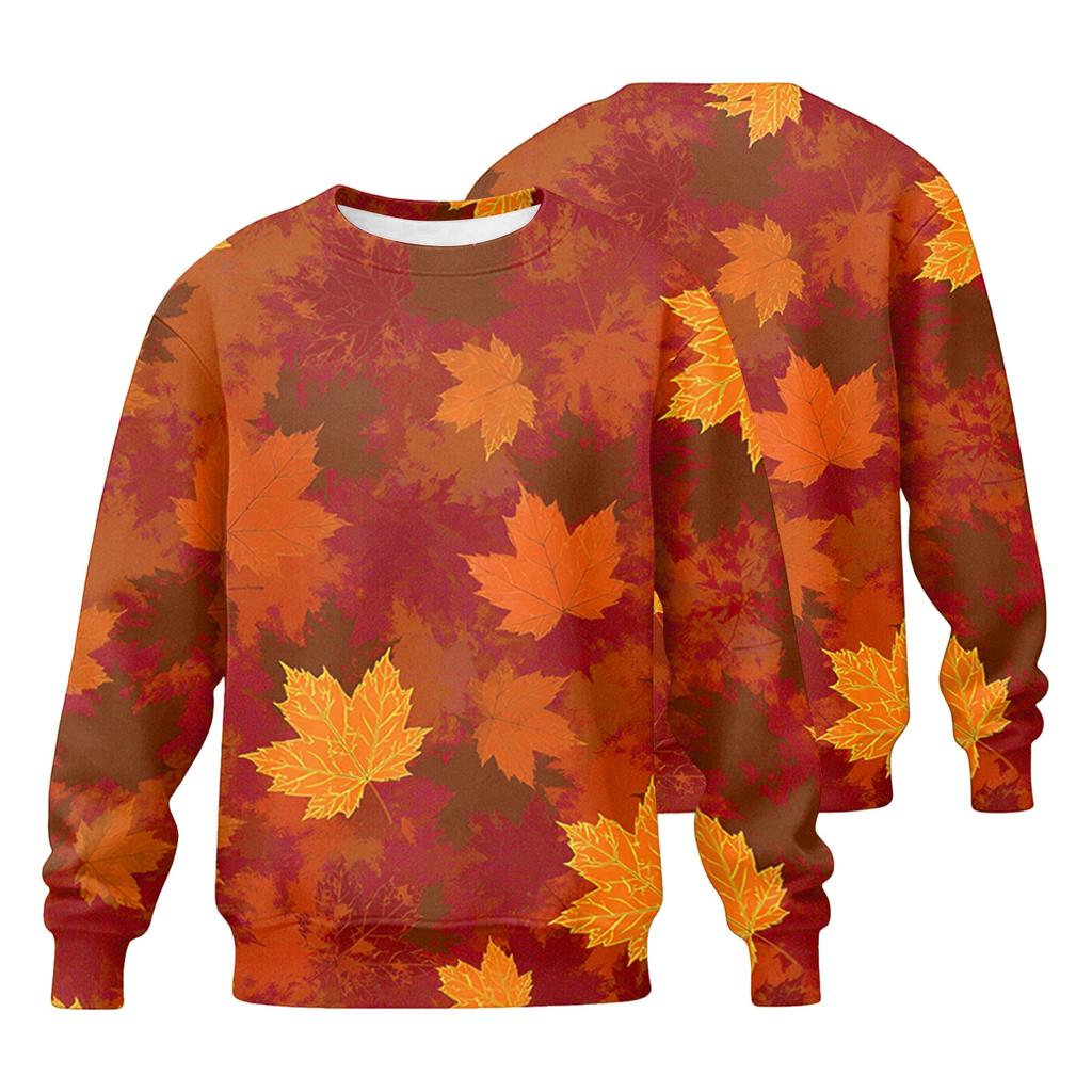 Men's Casual Loose Fit Round Neck Printed Long Sleeve Shirt