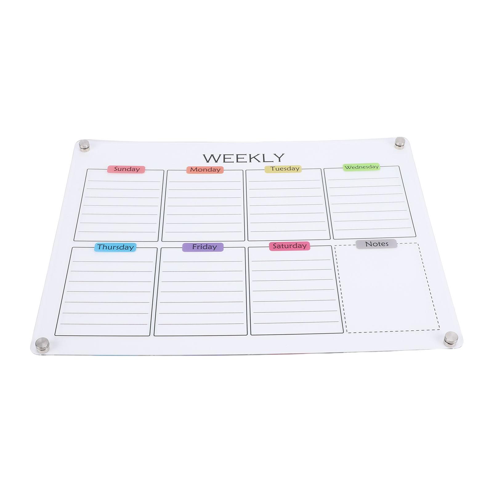 

Clear Acrylic Weekly Planner with Magnets Color Label Refrigerator Dry Erase Board for Home Scheduling Office Work