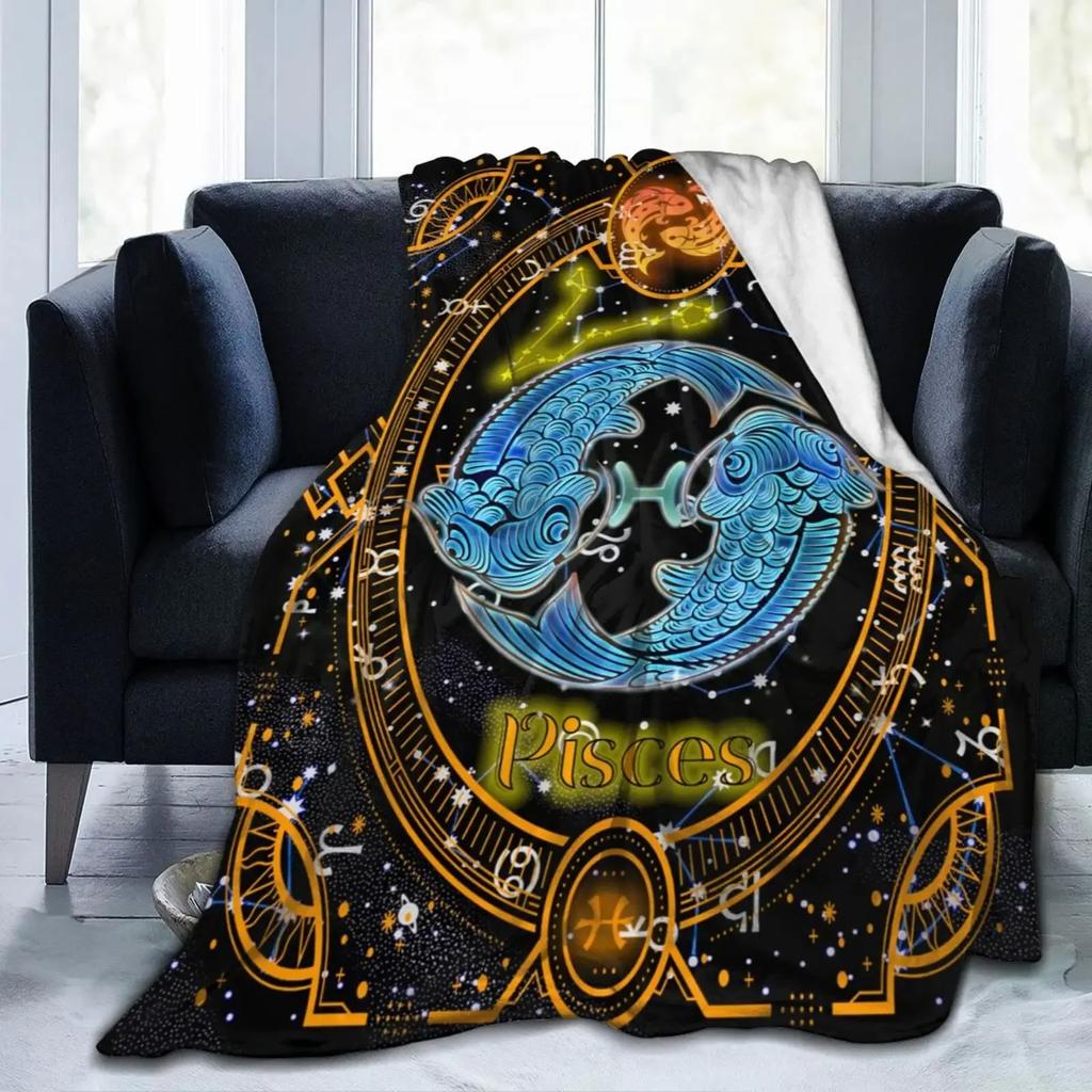 Cartoon Cancer Birthday Blanket Constellations Throw Blankets Soft Horoscope Astrology Flannel Throw Blanket Zodiac Sign for Bed