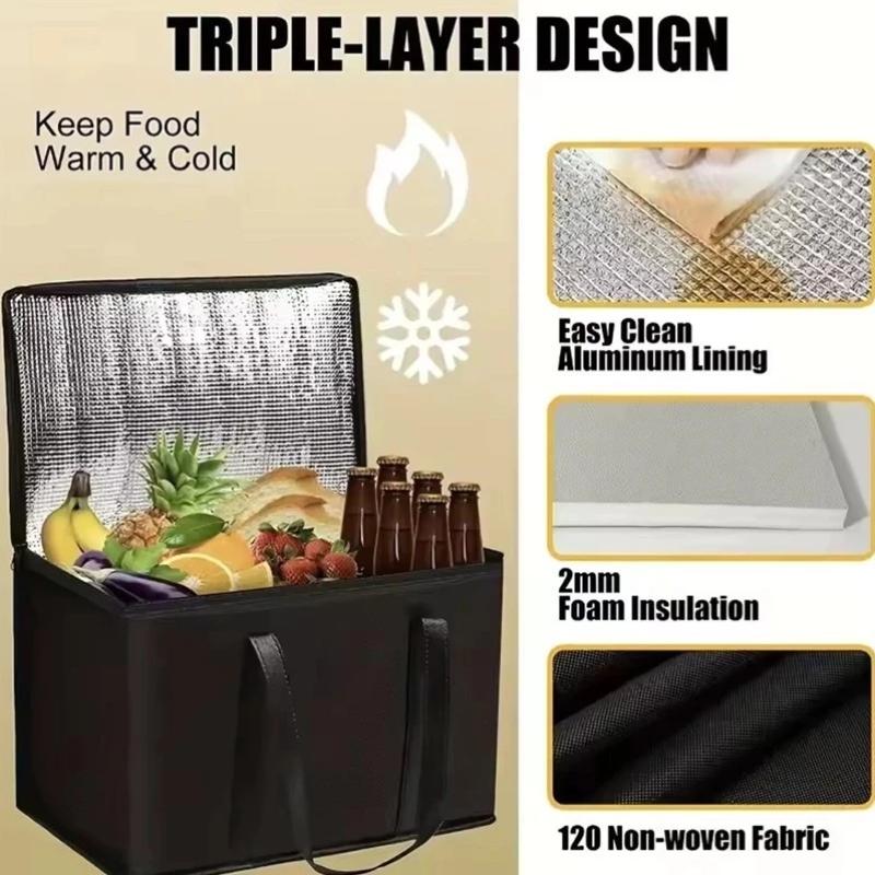 Grand Sac Isotherme Anti-fuite pour Livraison de Nourriture Sac Glacière Thermique Portable Réutilisable pour Restauration à Emporter Épicerie Pique-nique Voyages