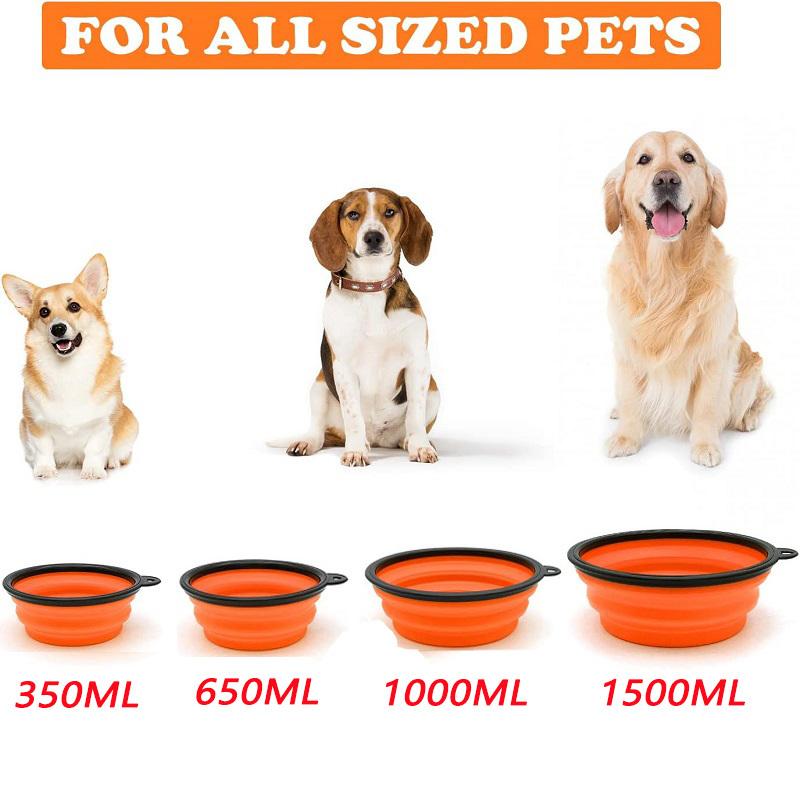 Folding Portable Silicone Dog Feeder Bowl 2 In 1 Pet Dispenser Outdoor Travel Dog with Carabiner Bottle Food Water Container