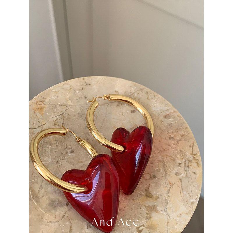 and ACC Red Exaggerated Peach Heart Female Big Circle Oversized Red Love Earrings
