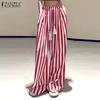 ZANZEA Women Casual Elastic Waist Loose Stripe Print Pants