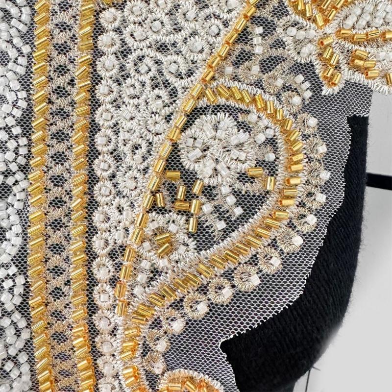 Bestickte Perlen-Applikation für Hochzeitskleid Abendkleid Aufnäher für Kragen Perlen-Aufnäher Spitze-Applikation