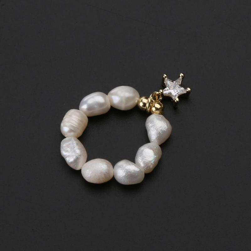 Multi-Beaded Heart Star Pearl Rings Natural Freshwater Pearl Geometric Rings for Women Minimalist Stacked Party Rings