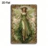 Enchanted Forest Fairy Metal Wall Art, 8x12 Inch Vintage Green Fairy With Floral Dress & Leaf Wand, Rustic Iron Fantasy Bedroom