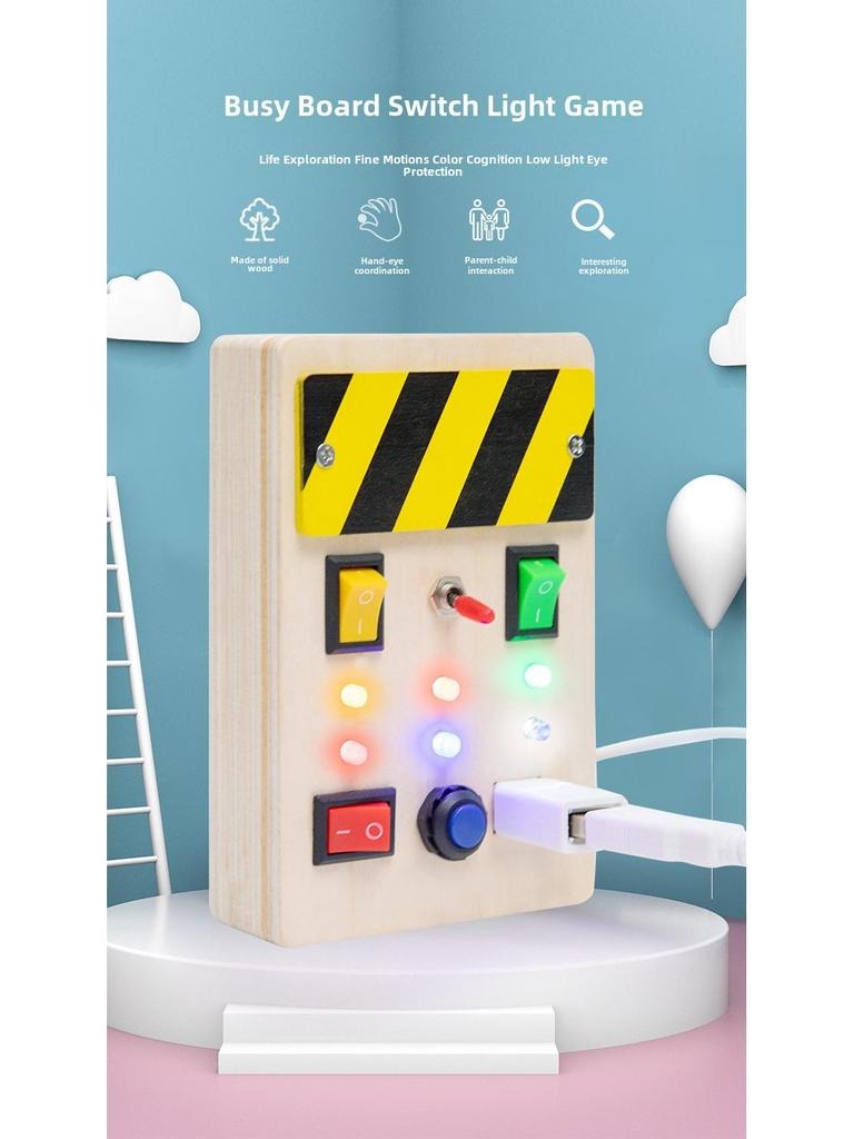 Interactive LED Wooden Busy Board: Children's Early Education Toy with Switches & Sockets