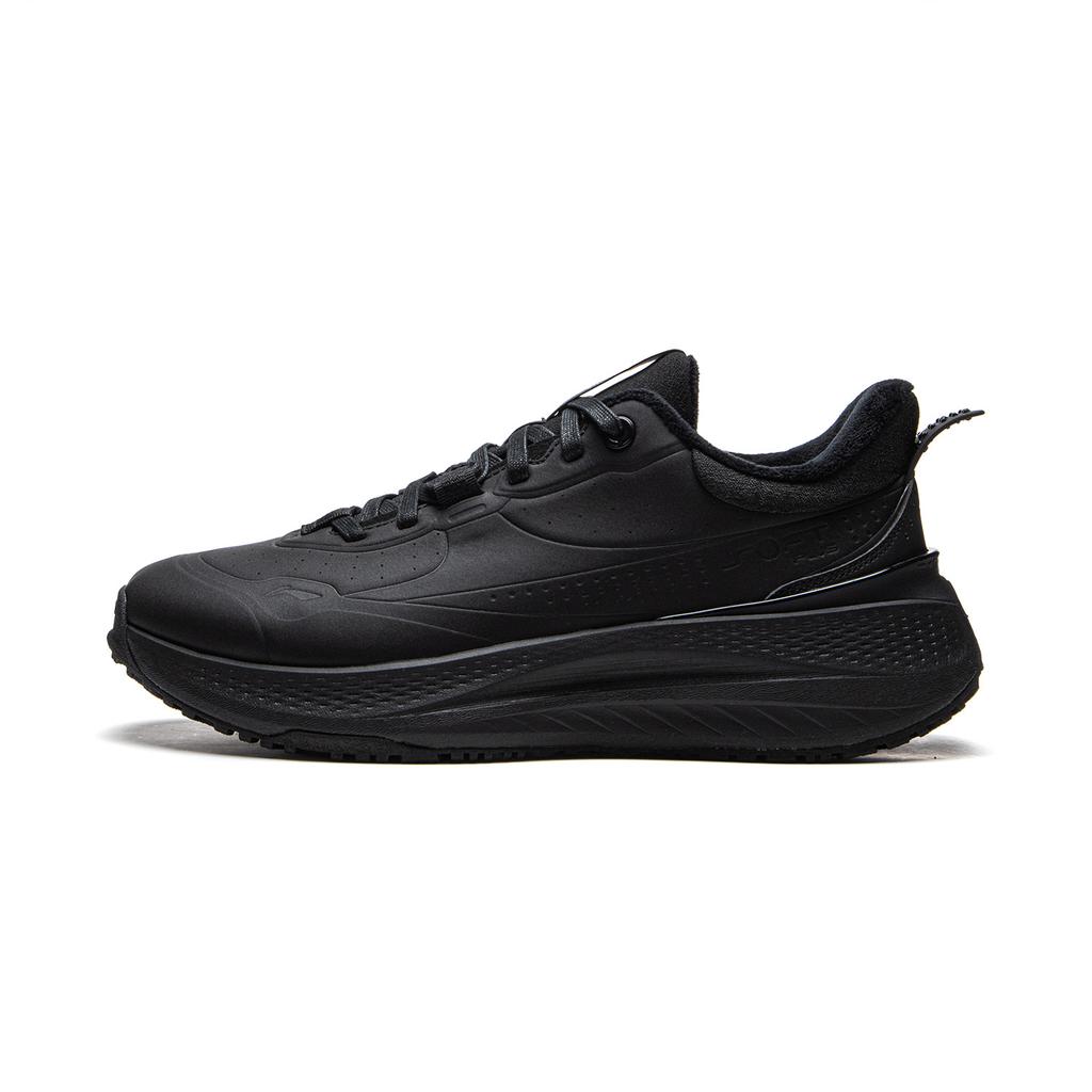 Li-Ning Soft Plus Fleece Comfortable Simple Fleece Lined Non-Slip Wear-Resistant Low-Top Casual Shoes Men sneaker Black AGLU097-1