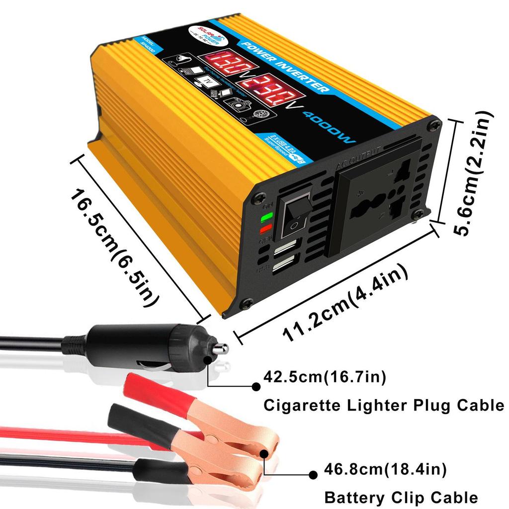 12V-220V/110V 300W Car & Home Inverter with Dual USB and Display