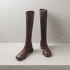 Krazing Pot Microfiber Autumn Winter Shoes Low Heels Size 43 Long Boots Half Boots Zip Stretch Thigh High Boots
