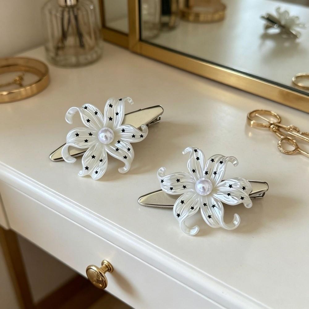 Star Print Flower Hair Clips Pearl Vintage Side Clip Cute Flower Hairpins Women