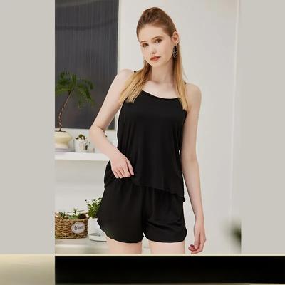 Pijamas casuais femininos Pijamas Conjunto de pijama Camisola Shorts Roupa de dormir Alças finas Preto Suave Macio