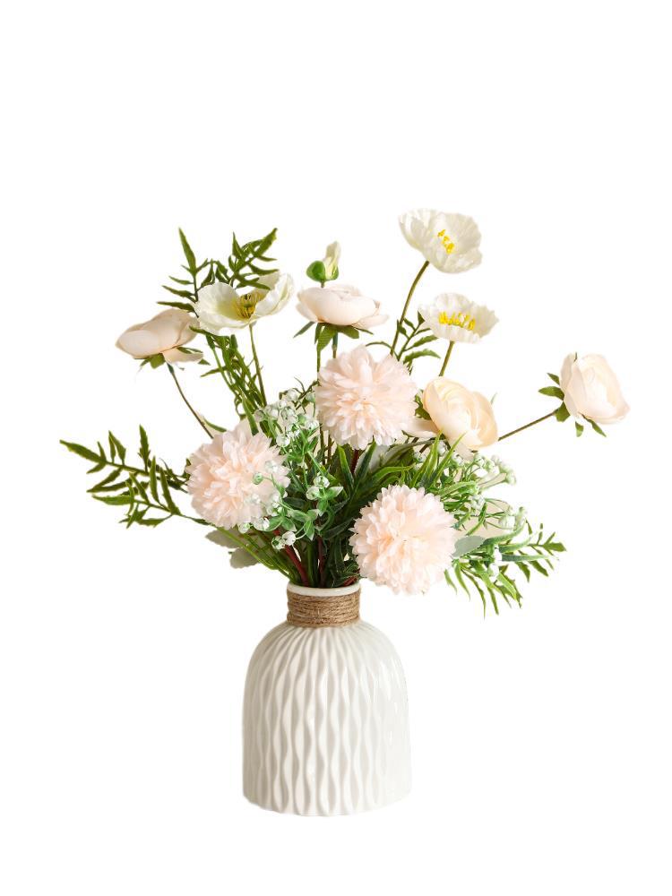 Elegant High-End Artificial Flowers with Ceramic Vase Decor – Luxurious Living Room Arrangement