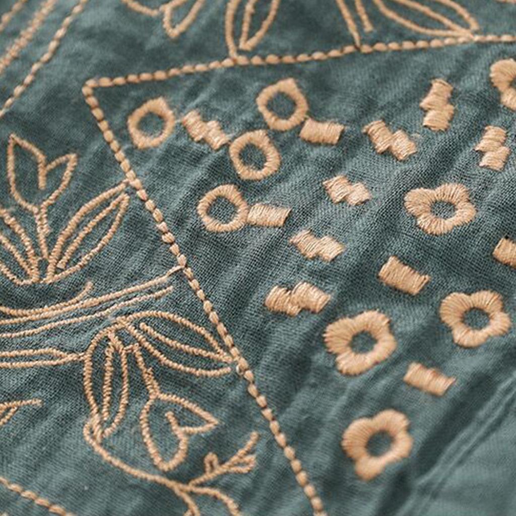 Kvinnor Vår Plus Size Litteratur Retro Bomull och Linne Topp Höst Lös Ledig Broderi Slagskjorta