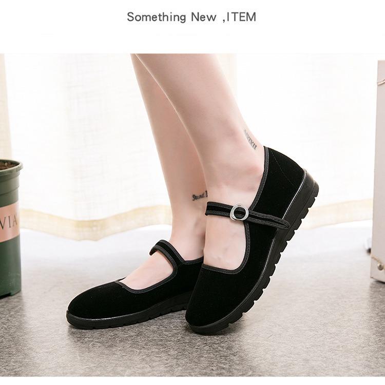 Alte Pekinger Stoffschuhe Damen atmungsaktiv Hotelschuhe Mutter Square Dance Gürtel Spritzguss Gummisohle Arbeit Weichsohle Low Top Stoffschuhe