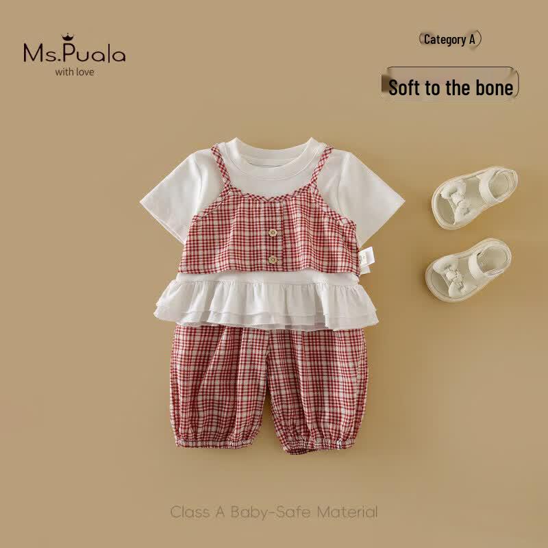 MS.PUALA Girls Summer Cotton Short Sleeve & Pants Set 100 cm
