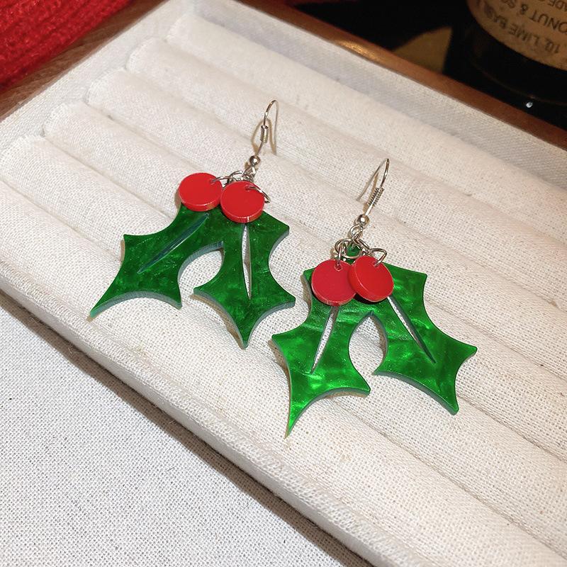 Silver needle red bow snowflake Christmas tree earrings European and American temperament earrings New Year's Christmas earrings women