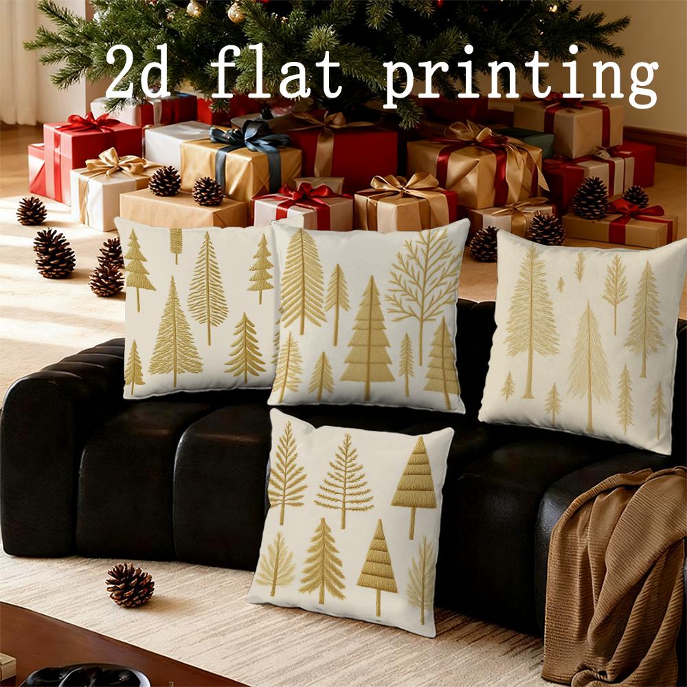 Home Decor Golden Christmas Trees Patterned Pattern Cushion Cover Suitable for Sofa Bedroom Car Pillow Cover