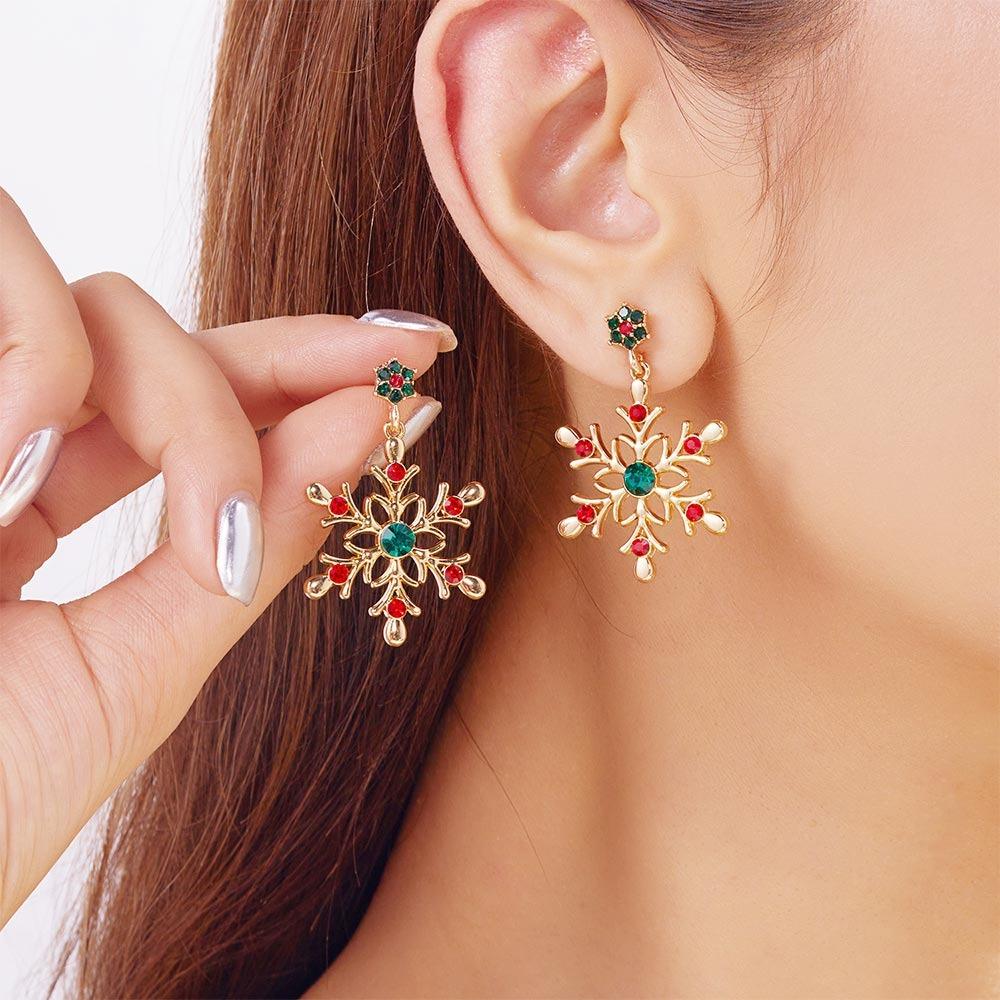 Crystal Zircon Pearl Christmas Stud Earrings Snowflake Long Tassel Earring  Party Accessories