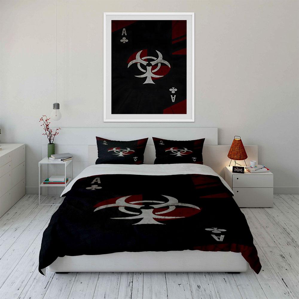 Biohazard Symbol with Ace of Clubs Print Bedding Set Duvet Cover Pillowcases (1* Duvet Cover 2* Pillowcases Do Not Include Comforter)