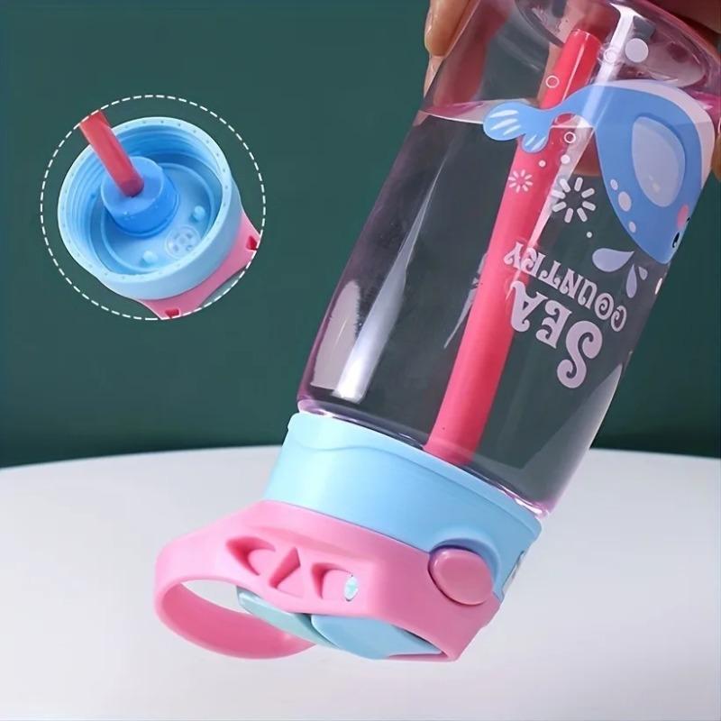 480ML Kinder Handheld Tragbar Cartoon Muster Wasser Auslaufschutz Becher Fütterbecher mit Strohhalmen Auslaufsicher Flasche Für Outdoor Sport Tragbarer Wasserbecher