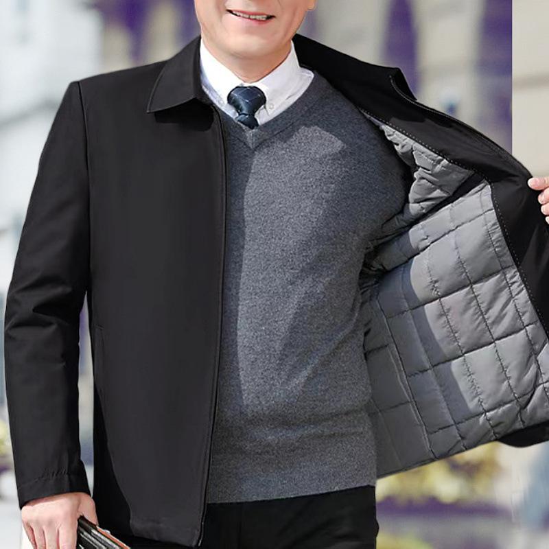 Men's Jacket Fleece Thickened Jacket Dad Cotton Coat Warm Loose Autumn and Winter