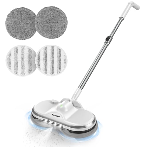 AlfaBot Cordless Electric Mop with Dual Rotating Heads, High-Speed ??Rotation, 180ml Large Capacity Tank, LED Light, Adjustable Angle, Freestanding, 5