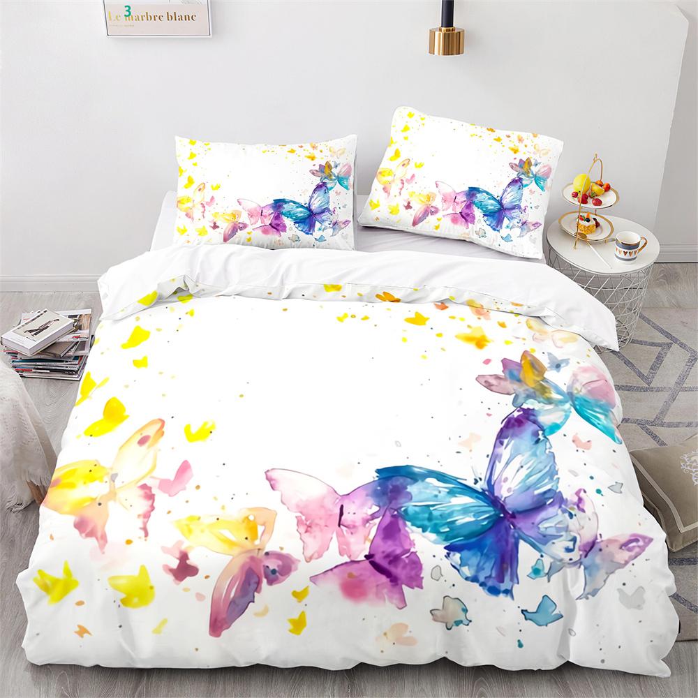 Butterfly Duvet Cover Set Blue Purple Wild Animals Bedding Set King Queen Size for Kids Girls Women Polyester Comforter Cover