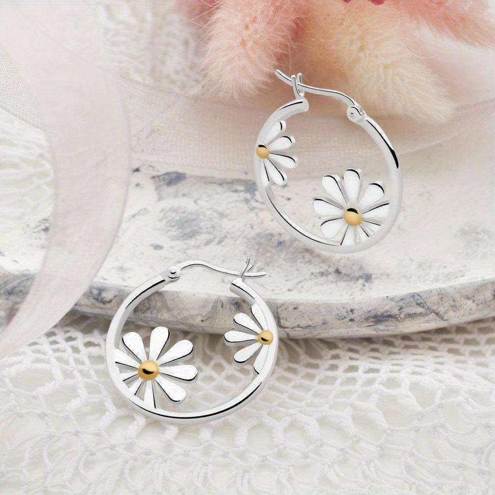 New Fashion Geometric Circle Flower Dangle Earrings for Women Daily Versatile Simple Design Zircon Accessories Gifts