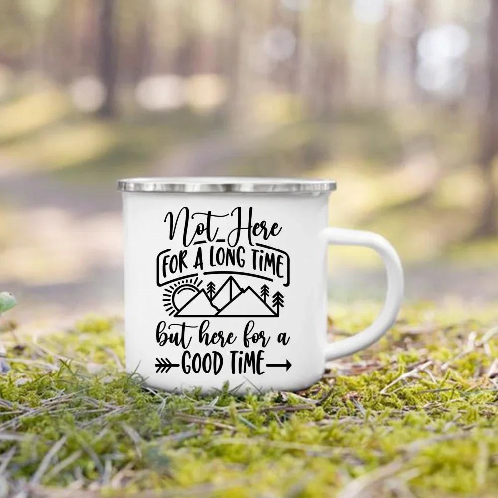 Camping Coffee Handle Cup Sometimes Nature Is All You Need Print Enamel Mugs Nature Hiking Water Tea Mug Holiday Travel Gift Cup
