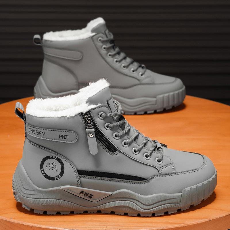 Men s shoes winter velvet high-top Martin boots men s British retro thick-soled thickened thermal cotton shoes tooling shoes short boots 44