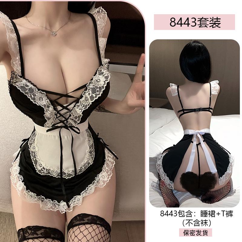 Erotic Underwear Pure and Cute Maid Dress Sexy Lace Uniform Seductive Maid Dress Set Wholesale 8443