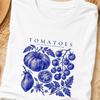 Blue Tomato Shirt, Indigo Botanical Print Tee, Monochrome Vegetable Wall Art Shirt, Minimalist Garden Gift, Cyanotype Style Art Tee