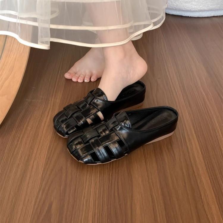 

Французька сумка напівтапочки жіночий літній одяг 2024 новинка зі спідницею з плоским дном сріблясті туфлі на одну ногу круті тапочки 40 чорний