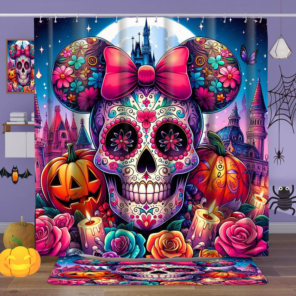 Halloween Ghost Costumes Skeleton Pattern Bathroom Shower Curtain With 12 Hooks Bathroom Decor and Accessories