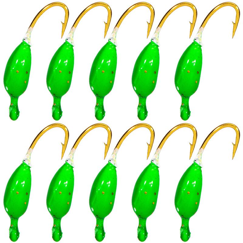 Winter Barbed Mini Lure: Long Body Ice Fishing Hook with Colored Lead Head and Upward Facing Design