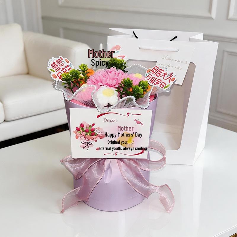 Knitted Yarn Carnation Soap Flower Bouquet - Perfect Gift for Mother s Day, Valentine s, or Birthday.