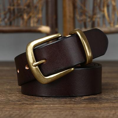 3.3Cm Washed Glossy Retro Simple Top Layer Vegetable Tanned Cowhide Pin Buckle Men'S Leather Casual Pants Belt
