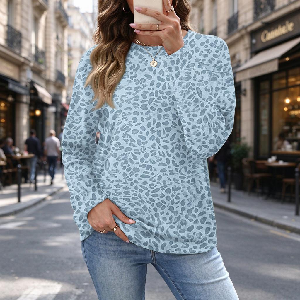 Women's Leopard Print Loose Fit Top, Casual Versatile Shirt for Fall and Winter Everyday Wear