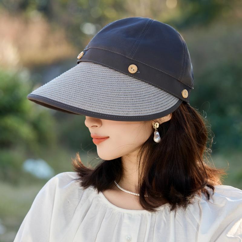 Sun Hat Children'S Sunshade Sunscreen Button Removable Empty Top Cap Premium Splicing Straw Hat