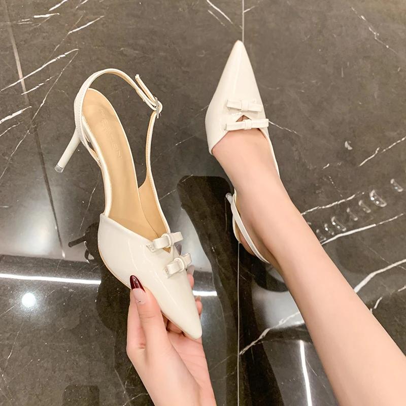 2025 Sexy Women High Heels Pumps Shoes Sandals Slingbacks Patent Leather Pointed Toe Party Wedding Shoe Office Black 35-41
