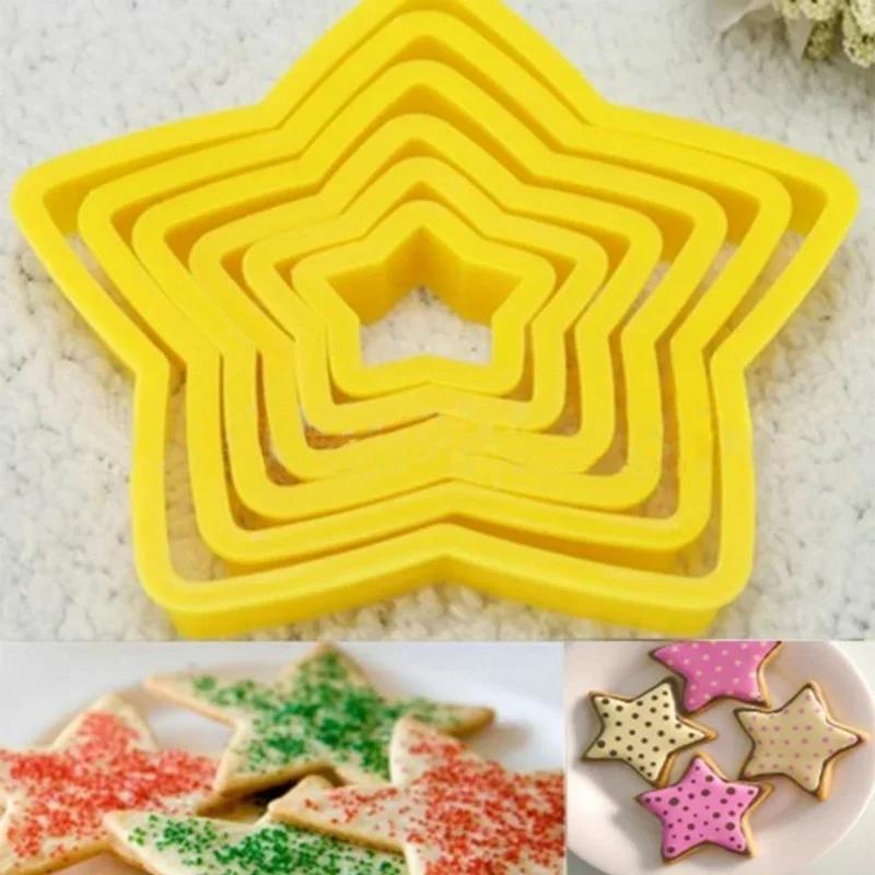 6Pcs/Set 3D DIY Pentagram Christmas Tree Cookies Cake Cutter Mold Set Baking Tool for Christmas Day Cookie Cutter Set
