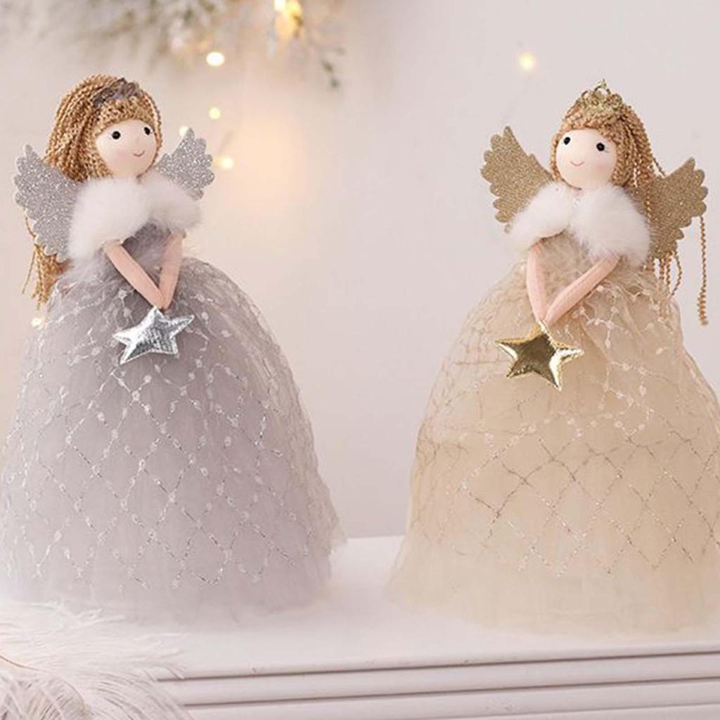 Christmas Angels Tree Topper Star Christmas Decorations Cute Angel Little Girl Doll Ornament For Bedroom Living Room Home Decor