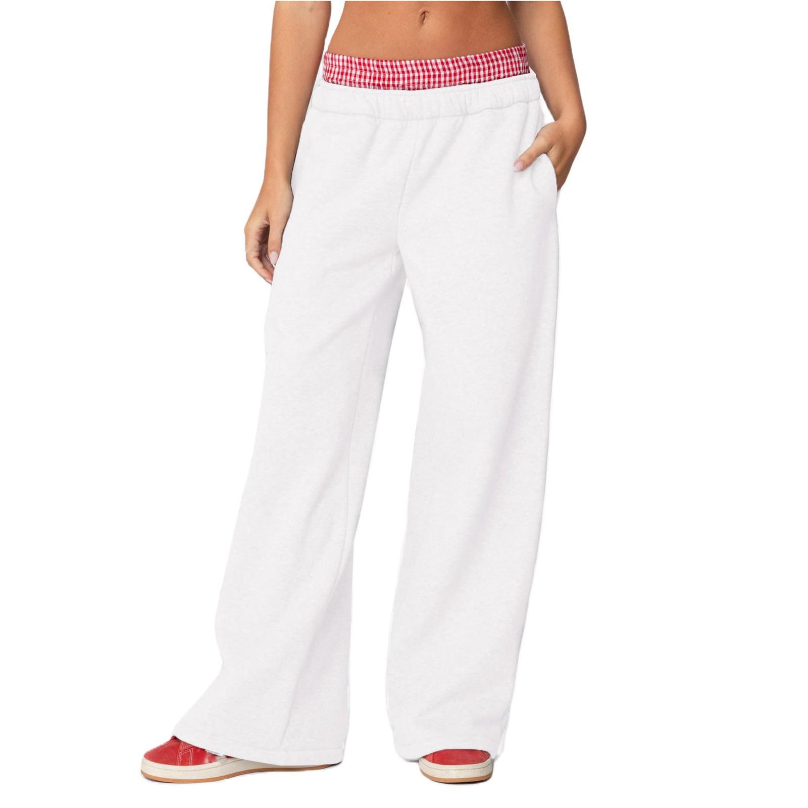 

Женские зимние спортивные штаны, однотонные повседневные брюки, женские флисовые спортивные штаны, широкие прямые брюки XS белый