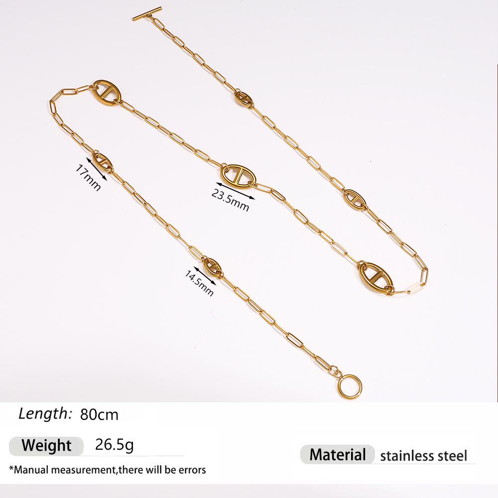 European/American Light Luxury Titanium Steel Necklace - Pig Nose Cold Niche Style, High-End Versatile Long Sweater Chain
